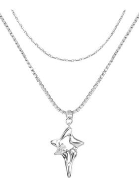 mfow镀金叠戴项链女四芒星