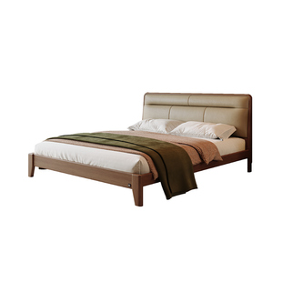 顾家家居顾家木艺全实木床原木风主卧真皮床樱桃木双人头层牛皮床