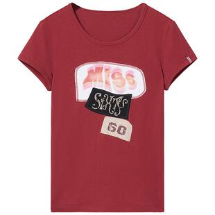 【杨幂同款】Miss Sixty2026春夏正肩短袖T恤女棉麻拼贴设计上衣