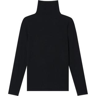 LK BENNETT黑色绵羊毛桑蚕丝混纺针织衫2025冬季百搭高领打底衫