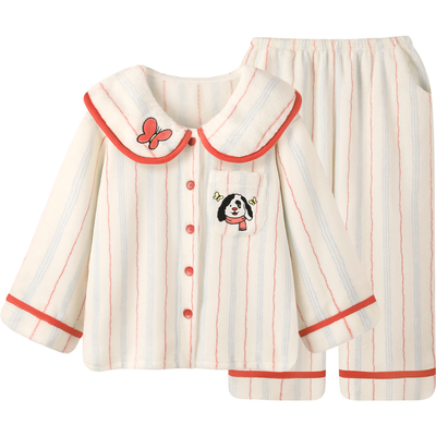 法兰绒睡衣冬季新款女简约甜美