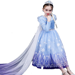 爱莎公主裙女童秋冬圣诞新款冰雪奇缘艾莎连衣裙宝宝洋气生日礼服