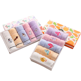 洁丽雅纯棉儿童毛巾卡通洗脸家用吸水童巾柔软小毛巾5条礼盒套装