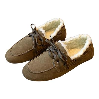 冬季保暖加绒系带平底豆豆鞋