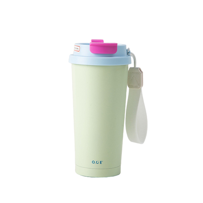 OCE多巴胺双饮咖啡杯高颜值500ml不锈钢吸管杯办公室户外随行杯子