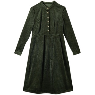 不退换-22QDC-279【梨梦庭闲】复古文艺立领修身秋冬厚连衣裙