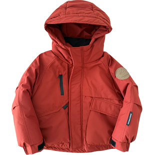 男童加厚保暖棉服~中大童防风连帽棉衣外套男孩儿童过年红色棉袄