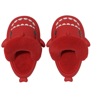迟到时光新年红本命年可拆卸鲨鱼棉拖鞋女冬季室内居家情侣毛拖鞋