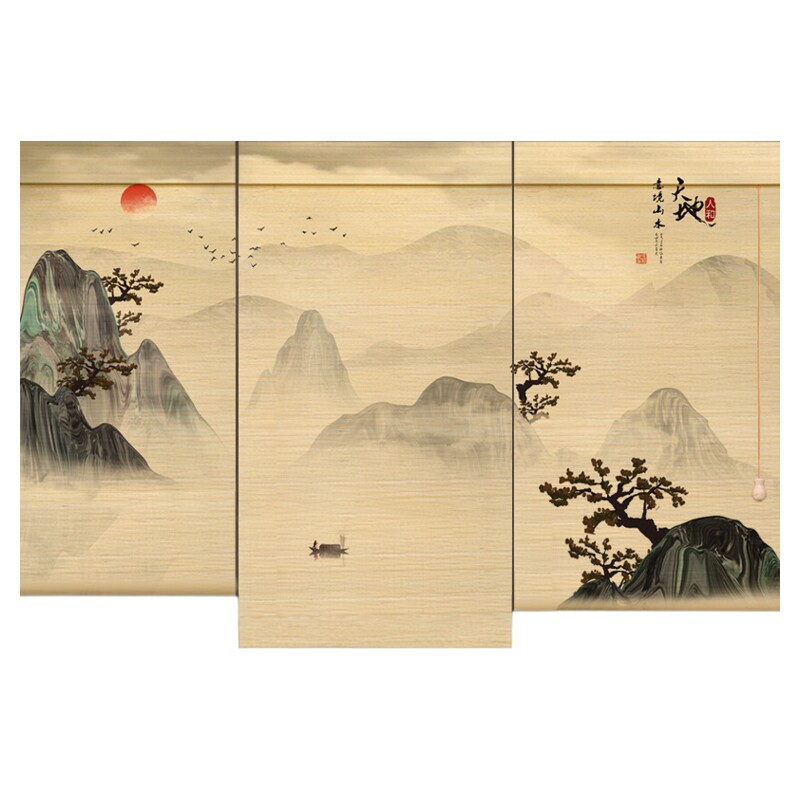 新中式山水竹帘卷帘遮阳通风