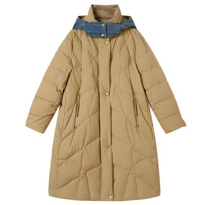 谜底连帽加厚羽绒服女2025冬季新品茧型长款可拆卸帽女254MY1725