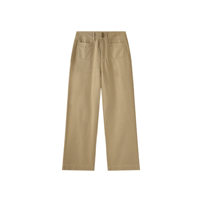 洗水棉斜纹高腰复古直筒阔腿裤女