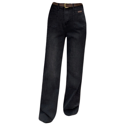 冬季款加厚加绒女牛仔直筒阔腿裤