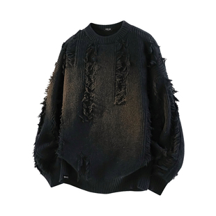 it：fivecm秋冬季流苏破洞情侣高街针织衫美式复古设计感毛衣男女