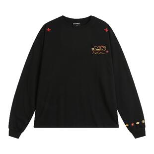 INSstudios 国潮情侣美式「几何LOGO刺绣长袖」宽松打底衫上衣T恤