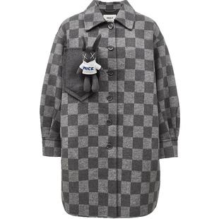 ONLY冬季双面呢显瘦羊毛外套灯笼袖宽松棋盘格纹高级感毛呢大衣女