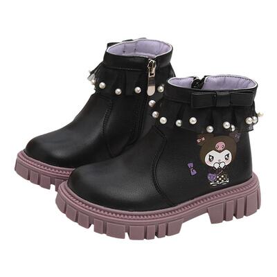 女童真皮短靴秋冬加绒卡通马丁靴