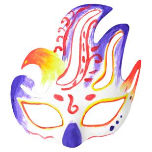 万圣节儿童恐怖面具半脸diy手绘幼儿园手工马勺脸谱京剧狐狸白胚