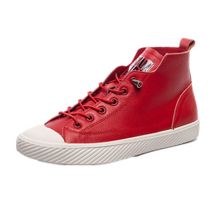 品牌高帮牛皮鞋女小白鞋2025春秋真皮百搭女鞋红色板鞋黄色贝壳鞋