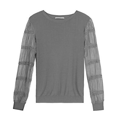 s.deer亮片褶皱拼接针织衫