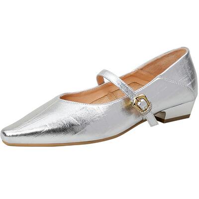 索菲娅法式方头粗跟玛丽珍单鞋