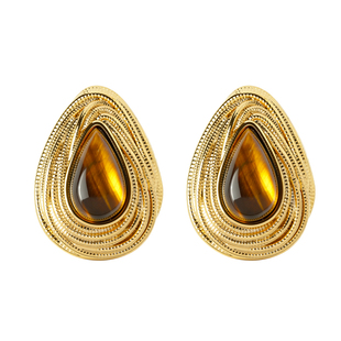 中古虎眼石耳环女款轻奢高级感耳钉2026新款秋冬耳饰金色复古耳圈