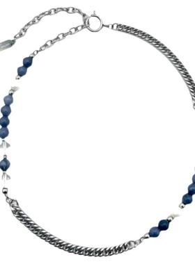 国潮小众天然石钛钢拼接项链男女