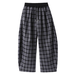 女童裤子冬季弯刀裤秋季儿童秋冬休闲加绒阔腿裤大童加厚格子长裤