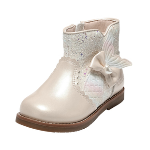 【李佳琦直播间彩妆场】百丽童鞋25冬女宝美人鱼加绒水晶靴短靴