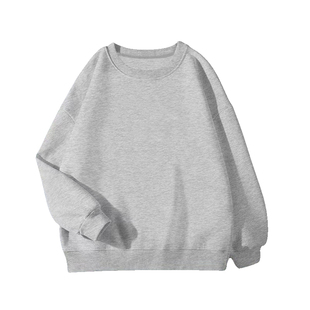 重磅纯棉男士圆领卫衣加绒纯色多色休闲宽松百搭情侣装打底衫上衣