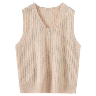 v领叠穿100%全羊毛针织马甲背心女2025年春季新款宽松毛衣外搭