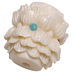 冰料原色猛犸象牙雕刻镶嵌双头莲花桶珠隔珠腰珠菩提手串DIY配饰