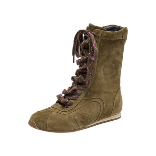 董洁同款真美诗秋日栗子冬季新款羊皮甜酷运动风拳击靴短靴女