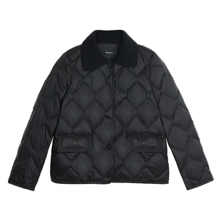 Maven Lin 贵价臻选 90白鸭绒短款羽绒服女气质翻领拼接轻薄外套