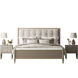 轻奢实木床1米8双人主卧大床现代简约软靠皮床1米5次卧储物收纳床