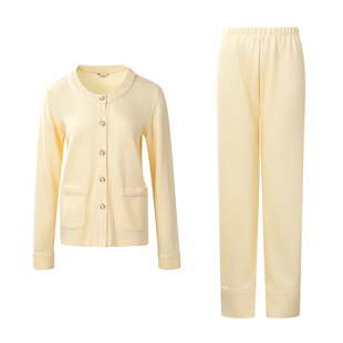 NT春秋纯棉华夫格睡衣女士全棉重磅长袖圆领家居服两件套装冬季