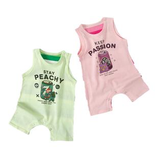 婴儿哈衣宝宝背心爬爬服薄款卡通新生儿小月龄连体衣纯棉无袖夏季