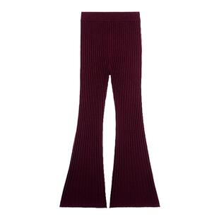 bash春季法式简约修身微喇羊毛混纺女装裤子针织纹理长裤1H24JUST