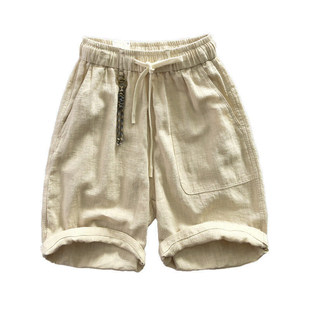 日系棉麻五分裤男士夏季纯棉薄款休闲中裤男款百搭潮流亚麻短裤子