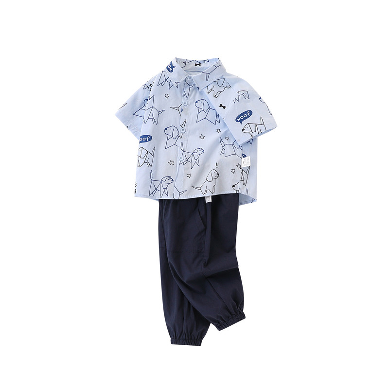 男童短袖套装夏季新款童装小儿童宝宝薄款衣服两件套卡通衬衣裤子