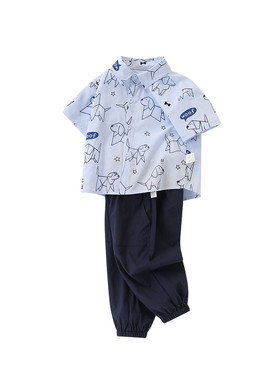 男童短袖套装夏季新款童装小儿童宝宝薄款衣服两件套卡通衬衣裤子