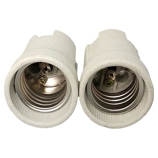 E27螺口陶瓷灯头罗口耐高温灯座全牙纯灯口LED灯罩接线保温吸顶