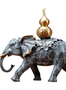 彩铜大象摆件一对吉象如意家居客厅玄关电礼酒柜装饰开业乔迁礼品
