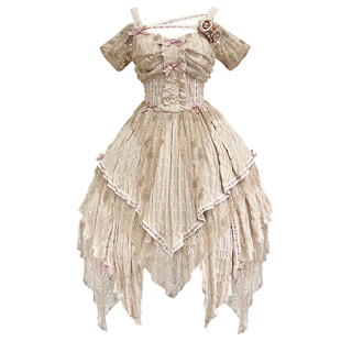 原创【安纳托利亚】cla系Lolita jsk优雅一字肩侘寂风破碎感lo裙