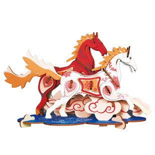 祥云马动物主题摆件木质拼装模型3d立体拼图儿童益智手工拼图玩具