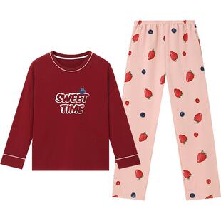 三枪纯棉睡衣女春秋可外穿女士居家休闲可爱长袖长裤家居服套装