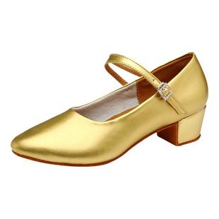 金色维族跟鞋儿童新疆舞蹈鞋成人女粗跟银色专业摩登民族舞鞋高跟
