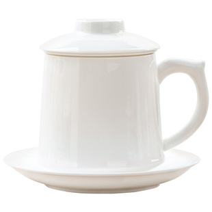 纯白骨瓷茶杯陶瓷盖杯大容量办公室水杯茶水分离过滤带盖茶漏杯子