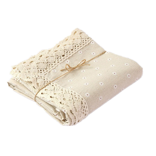 北欧简约蓝色雏菊印花田园棉麻台布餐桌布家用多功能盖巾流苏盖布