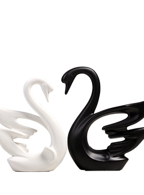 北欧风陶瓷情侣天鹅酒柜装饰品