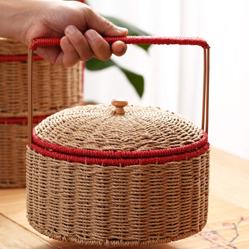 编织婚庆乔迁提篮中秋茶具篮手编织伴收纳盒篮野餐礼物果储